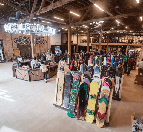 Snowboards in a store